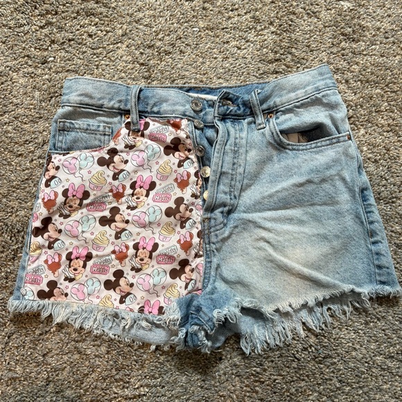 PacSun Pants - Custom Upcycled Rework Pacsun Denim Jean Shorts Disney Mickey Minnie Patchwork